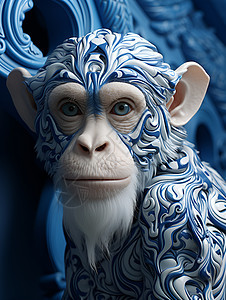 蓝白花纹猴子图片