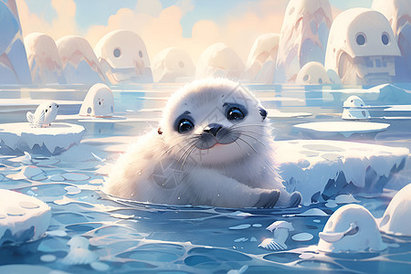 冰海中的可爱海豹图片