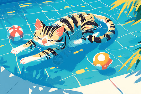 猫咪在泳池中玩乐图片