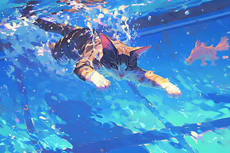游泳的小猫图片