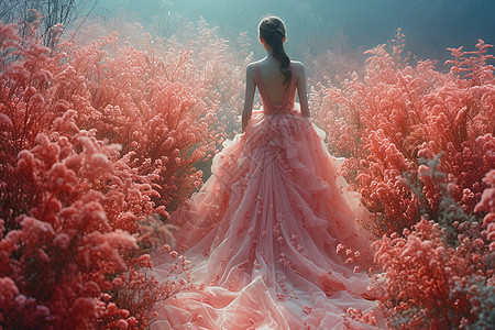 粉红婚纱少女图片