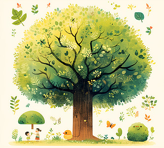 卡通绿色的树图片