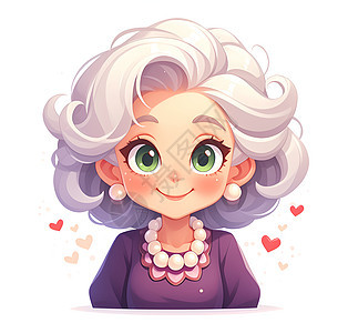 优雅的老奶奶穿着紫色连衣裙图片