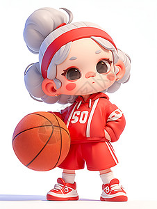 拿着篮球的年长女性插画