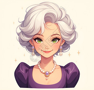 老年素材优雅的老太太带着珠宝项链插画