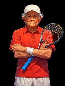 老年素材打网球的老年人插画