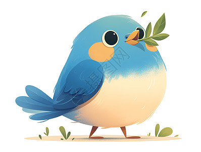 可爱的蓝色鸟儿扁平插画图片