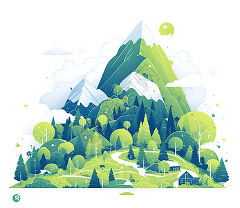绿色山脉的简洁插图图片