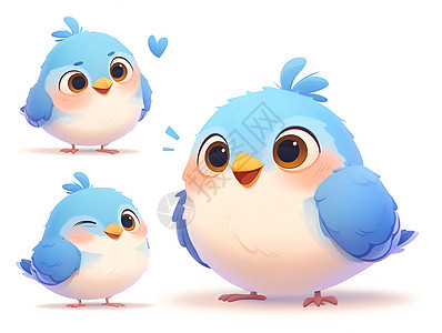 蓝色小鸟的卡通插画图片