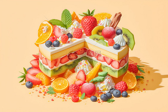 可口的水果蛋糕图片