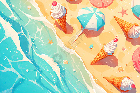 沙滩上的冰淇淋图片
