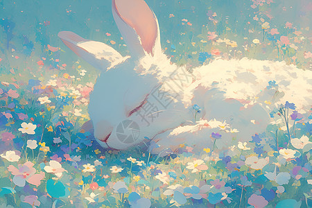兔子在花丛图片