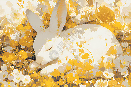 花丛的兔子图片