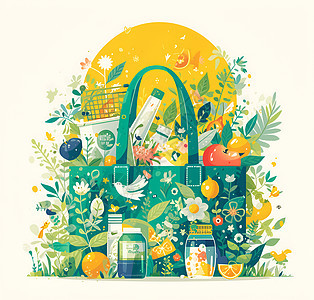绿色环保购物袋中的水果图片