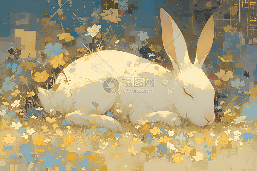 白兔与花海图片