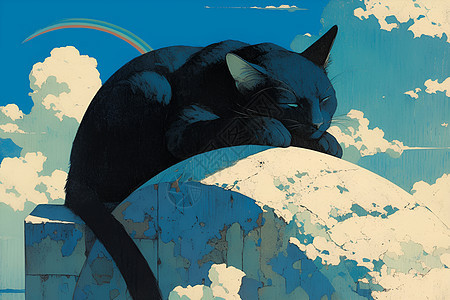 睡梦中的黑猫图片
