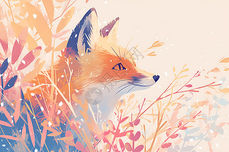 狐狸在花草丛图片