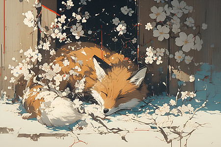 狐狸与樱花图片