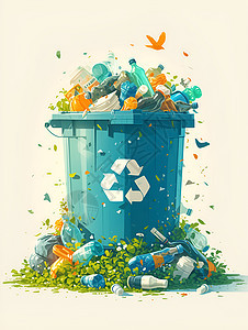 环保垃圾桶中塞满塑料瓶图片