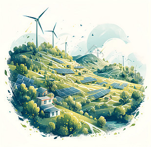 绿色能源与风力发电机图片