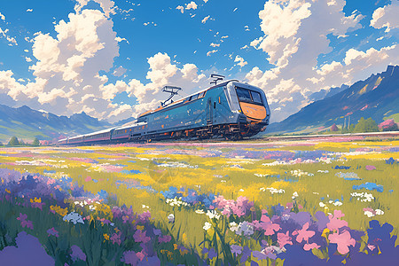 绚丽之旅列车穿越花海图片