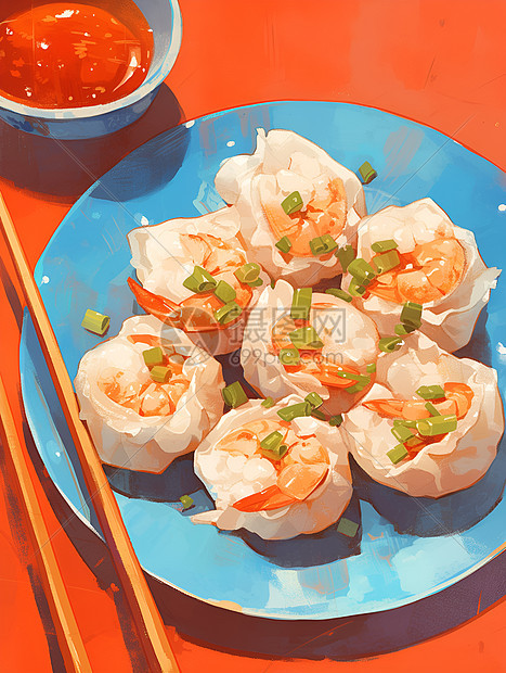 一盘鲜嫩蒸虾饺图片