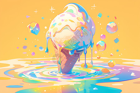 彩虹融化的冰淇淋图片