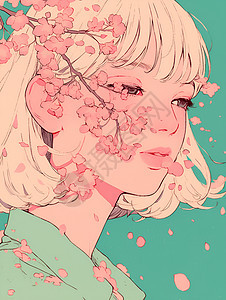 粉红樱花中的梦幻少女图片