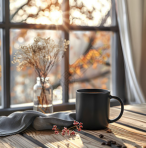 温暖晨光中的一杯咖啡图片