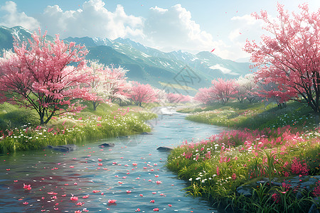 河边的樱花盛开图片