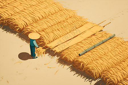 麦田收割收割的稻谷插画