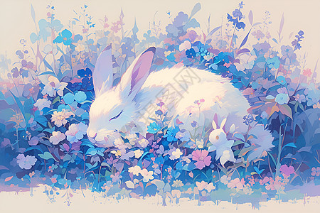 田园中安睡的白兔图片