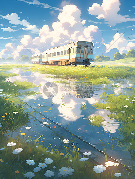 列车穿行在春日里图片