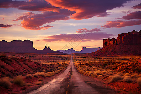 夕阳下的紫红路景图片