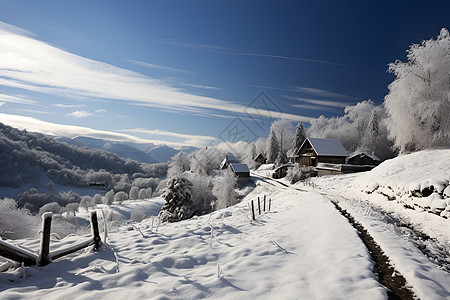 冰雪中的山屋图片