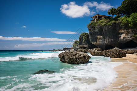 海岸线的夏日风景背景