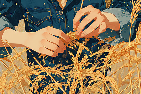稻农编织稻秧图片