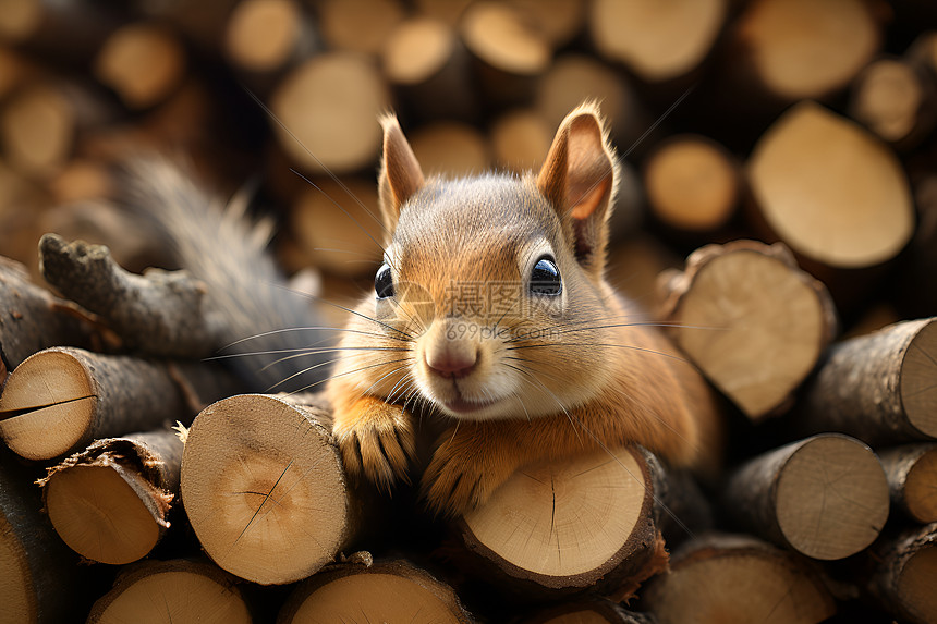 木柴上的松鼠图片