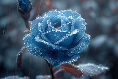 蓝色的冰冻玫瑰花卉图片