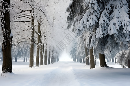 户外的冰雪和树木图片