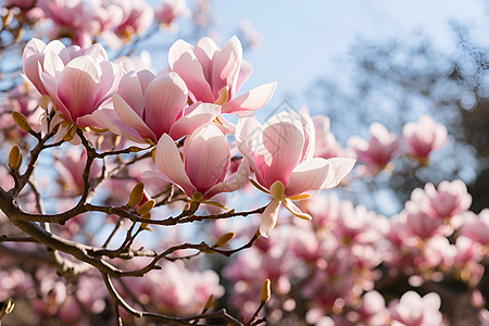 一枝独秀玉兰花公园里美丽的玉兰花背景