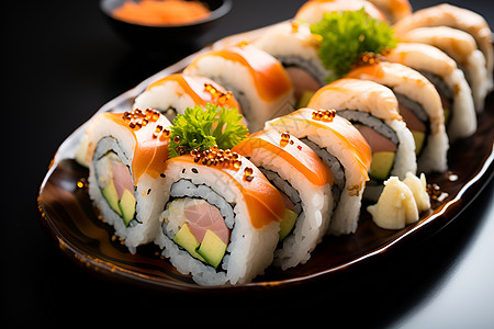 盘子中的美味寿司图片