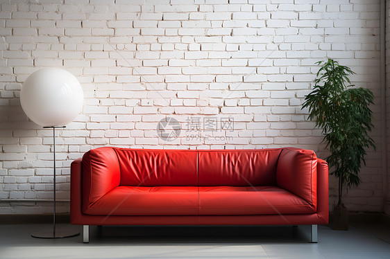 墙壁下的红色沙发图片