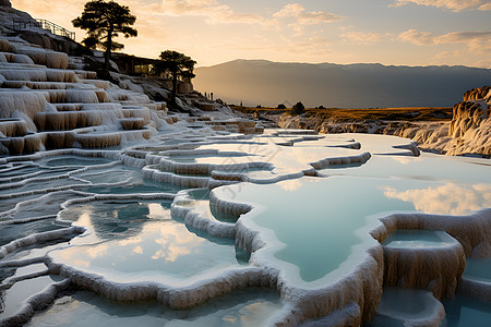 温泉瀑布地理景观岩石和岩层背景