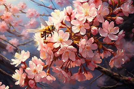 粉色花海里的蜜蜂图片