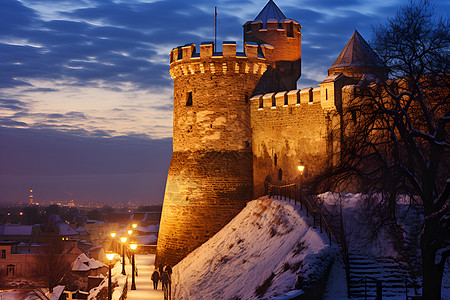 冬天路灯冬天的城堡背景