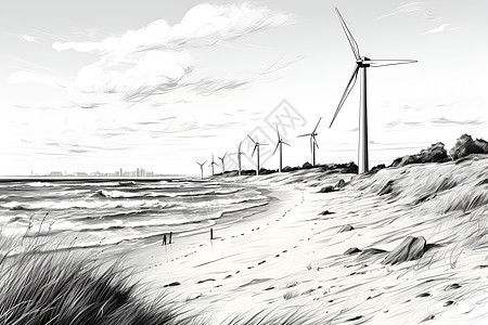 海滩上的风力发电机图片