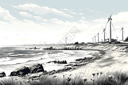海滩上的风车图片