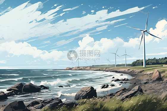 海边的风力发电机图片