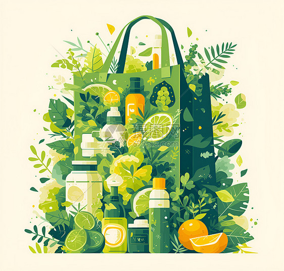装满食物的环保购物袋图片